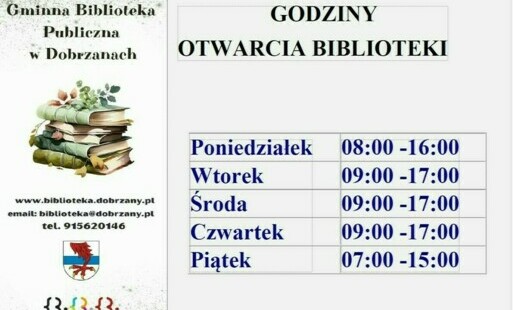 Zdjęcie do Godziny otwarcia biblioteki w Dobrzanach