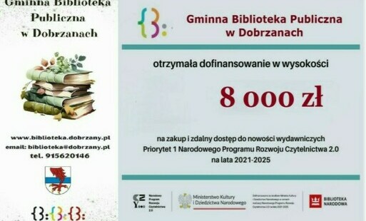 Zdjęcie do Gminna Biblioteka Publiczna w Dobrzanach otrzymała dofinansowanie na nowości wydawnicze 